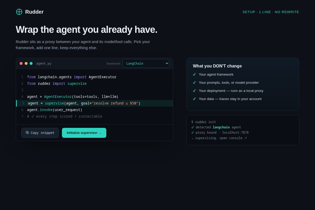 One-line drop-in setup, no architecture change